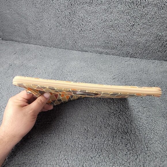 Fossil Key Per Tablet‎ Case Beige Orange Abstract Coated Canvas Zip iPad Wallet - Picture 9 of 15